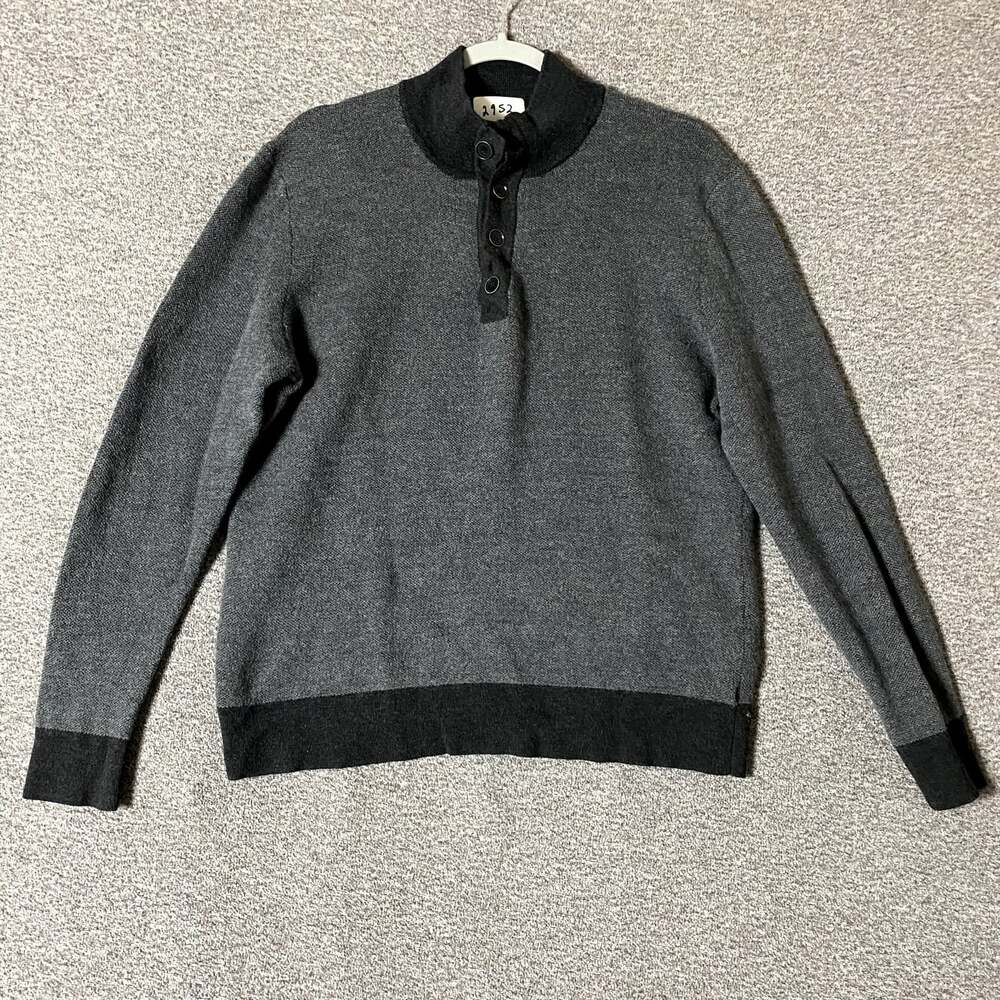 Untuckit Men's Size XL Gray / Black Merino Wool Long Sleeve Henley Sweater